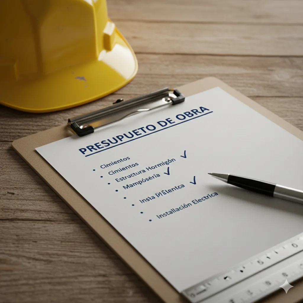 Checklist de presupuesto de obra con ítems marcados