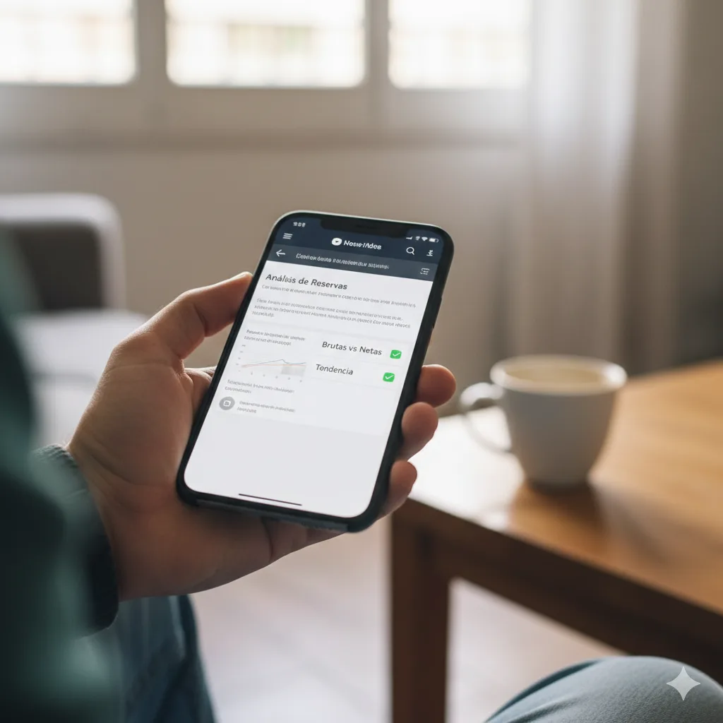 Persona marcando un checklist en el celular sobre una noticia económica