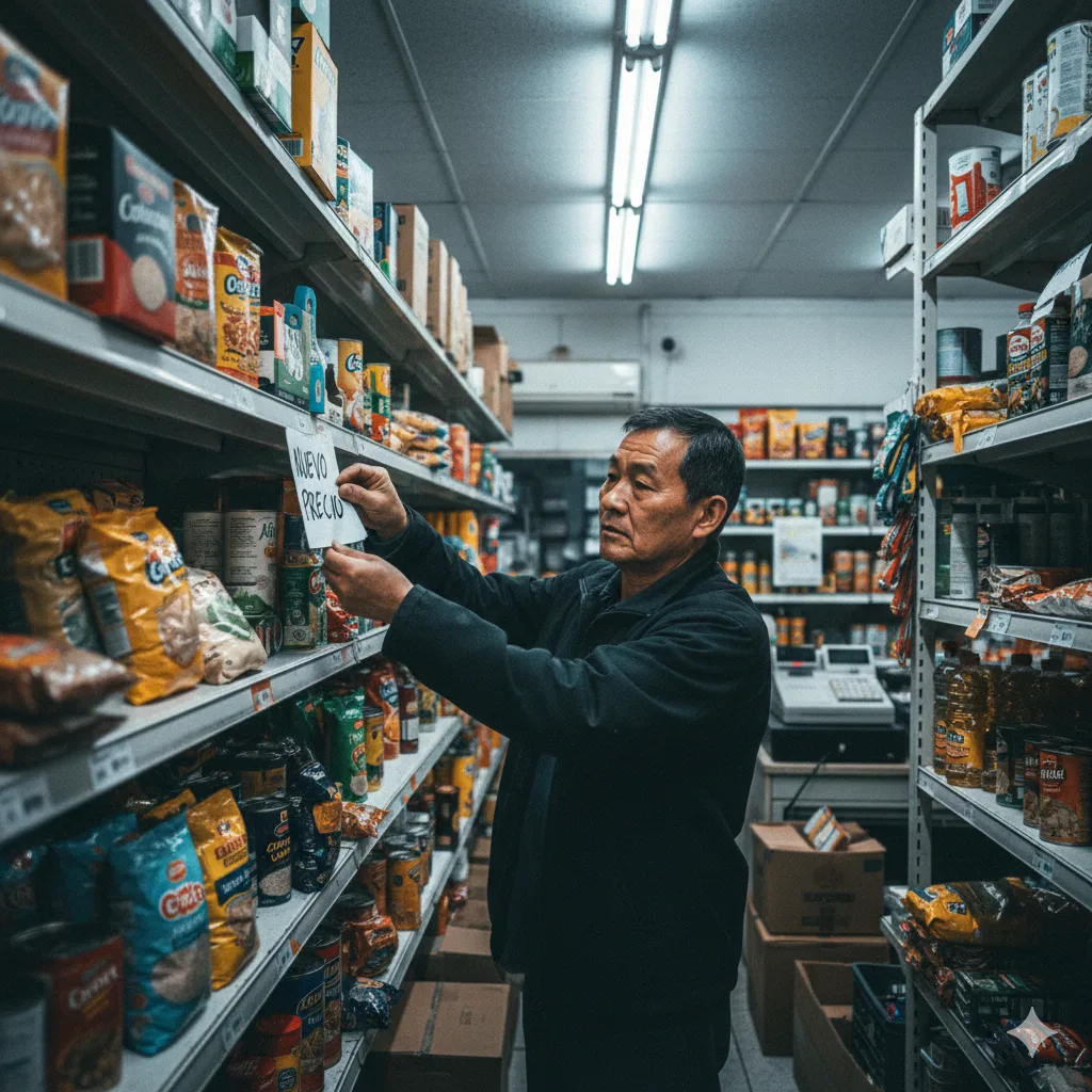 Carteles de “nuevo precio” en góndolas y etiquetas tachadas