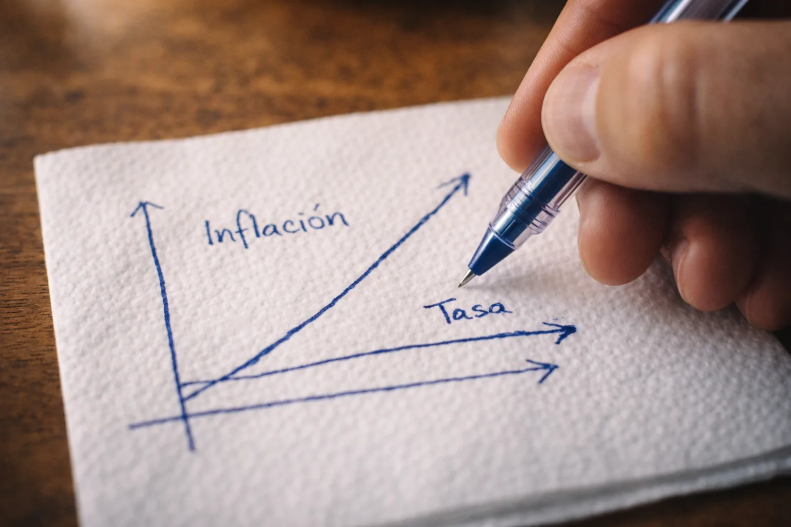Gráfico simplificado de tasa vs inflación en una servilleta