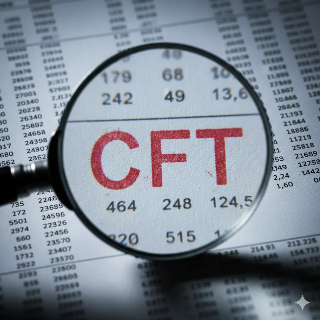 Lupa sobre la letra chica de un resumen de tarjeta que resalta el CFT