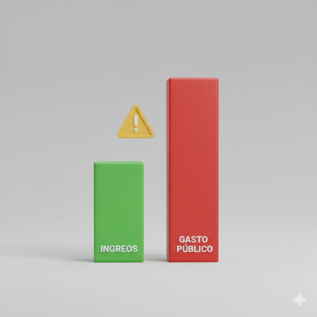 Gráfico de barras mostrando rojo (gastos) superando al verde (ingresos)