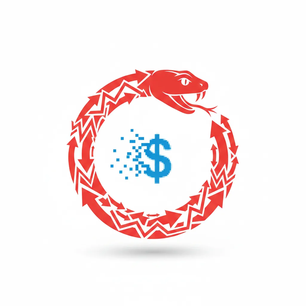 Gráfico circular de una serpiente mordiéndose la cola con el logo del peso argentino