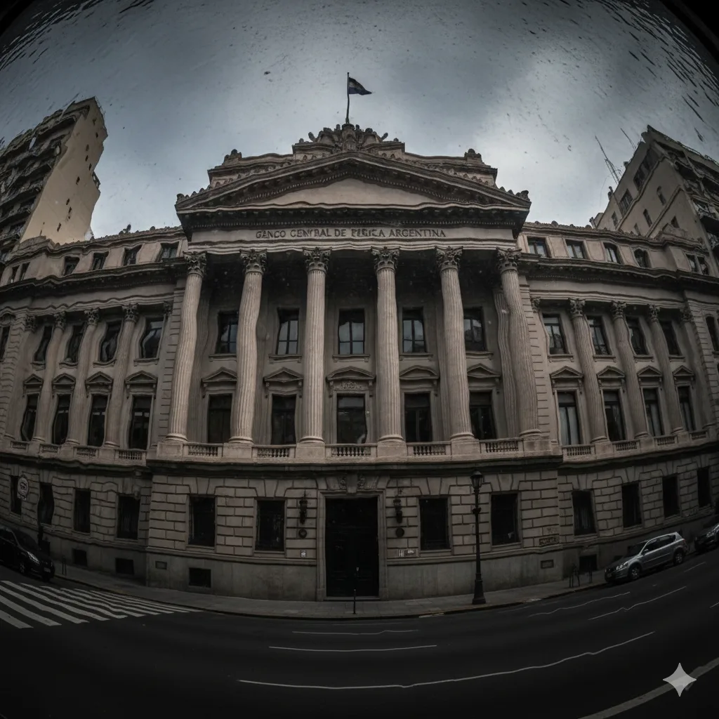 Logo del Banco Central de la República Argentina en una fachada de cristal