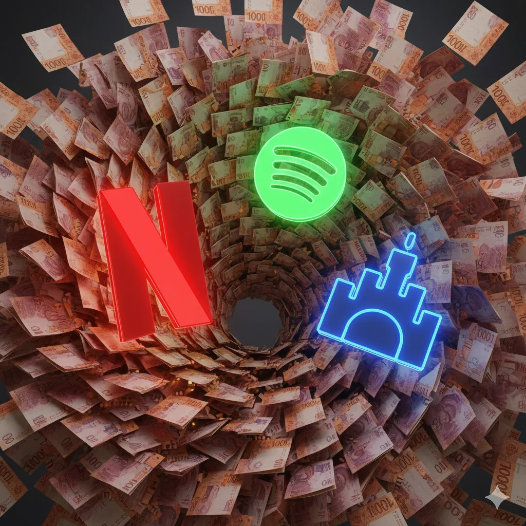 Iconos de aplicaciones de streaming con fondo de billetes de pesos