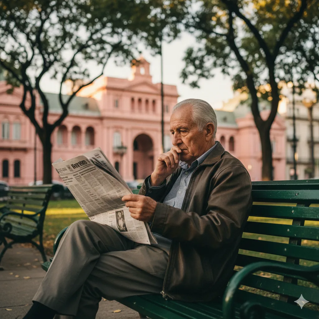 Hombre mayor leyendo el diario financiero en un parque