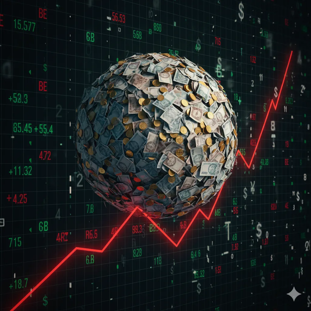 Gráfico conceptual de una bola de nieve creciendo en una pendiente financiera