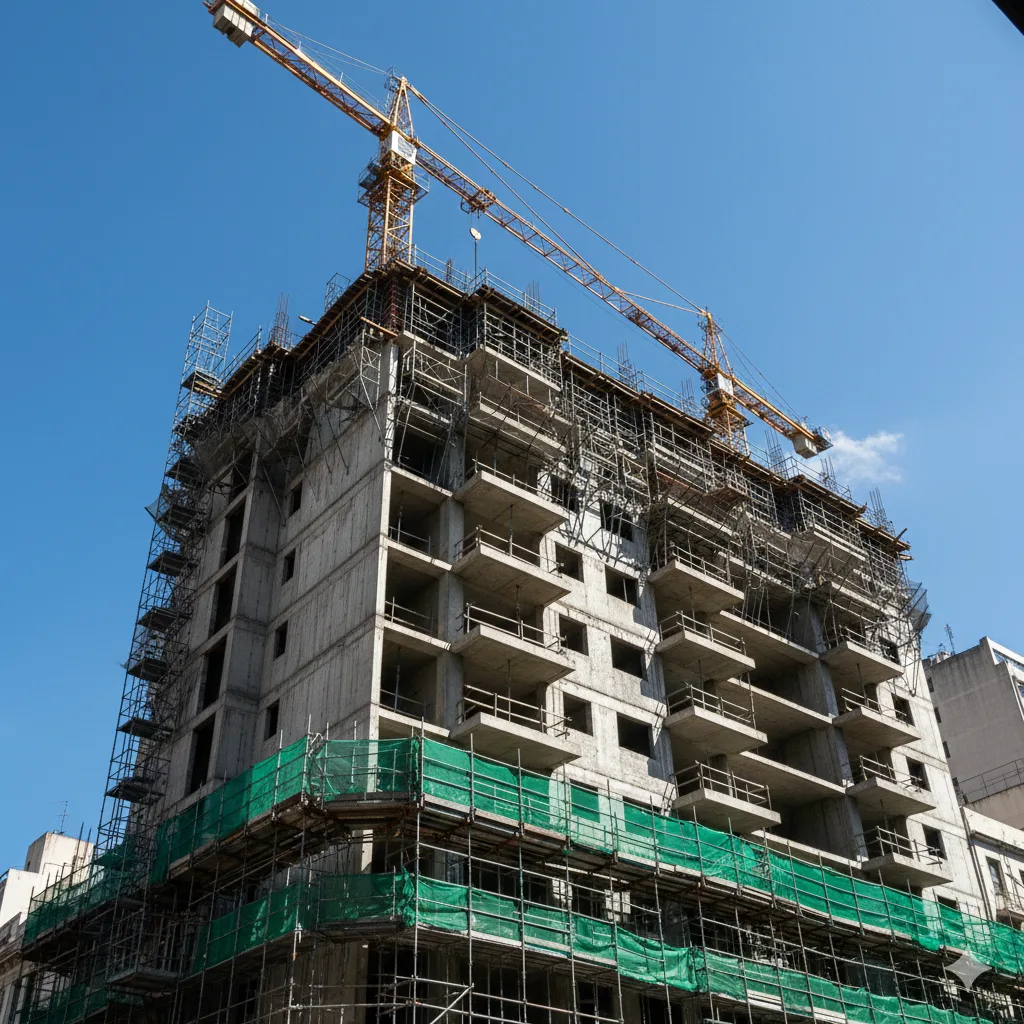 Edificio de departamentos en construcción en una ciudad argentina