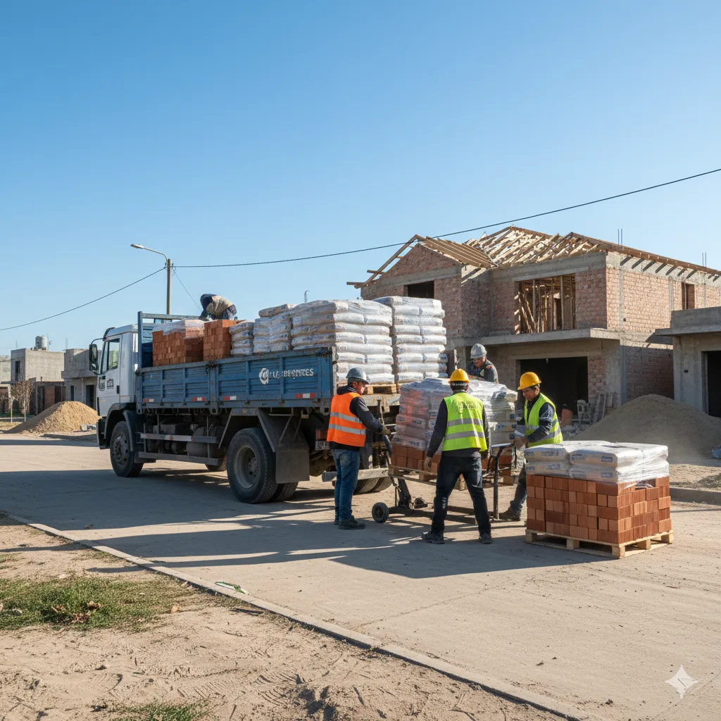 Camión de carga repartiendo materiales en una obra
