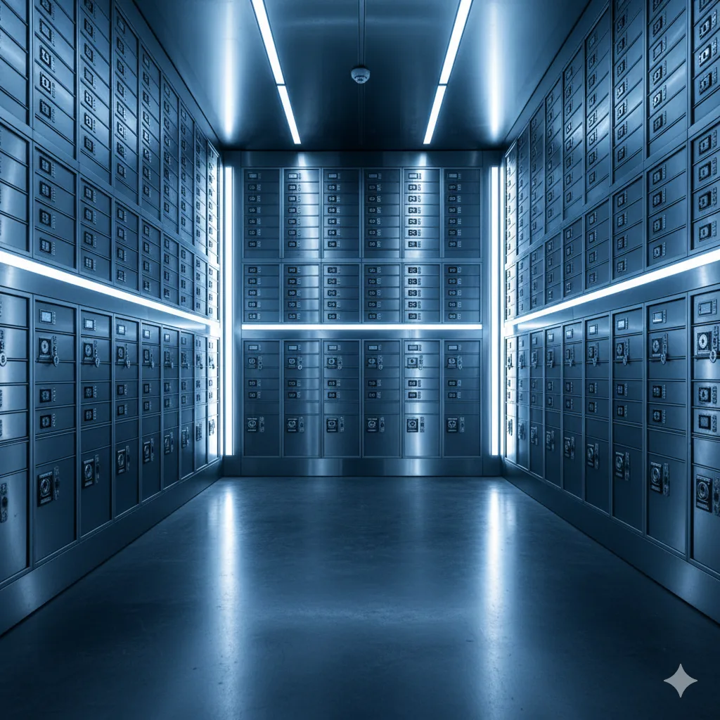 Bóveda de banco moderna con luces de seguridad