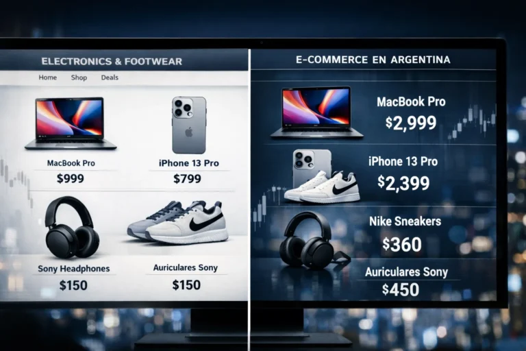 Captura de pantalla de un sitio de e-commerce comparando precios en dólares