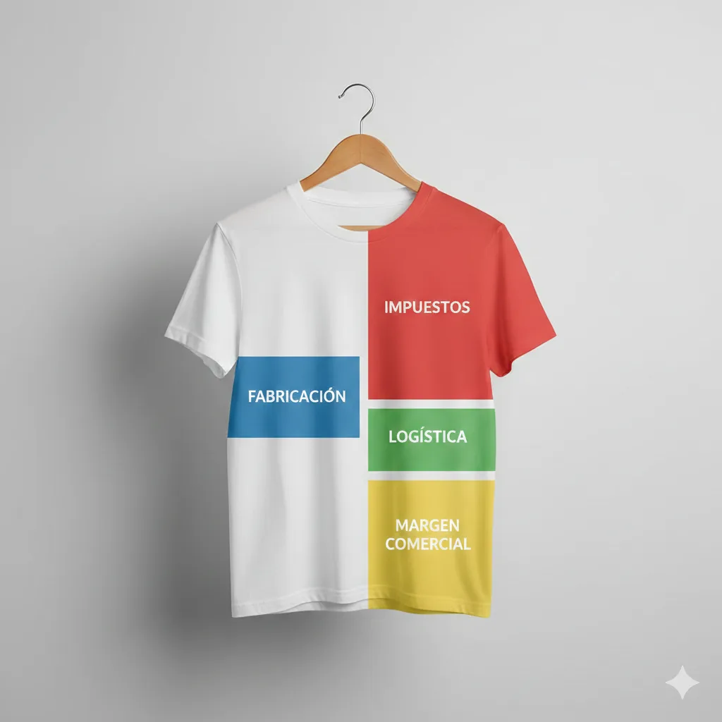 Gráfico conceptual de una remera dividida por porcentajes de impuestos