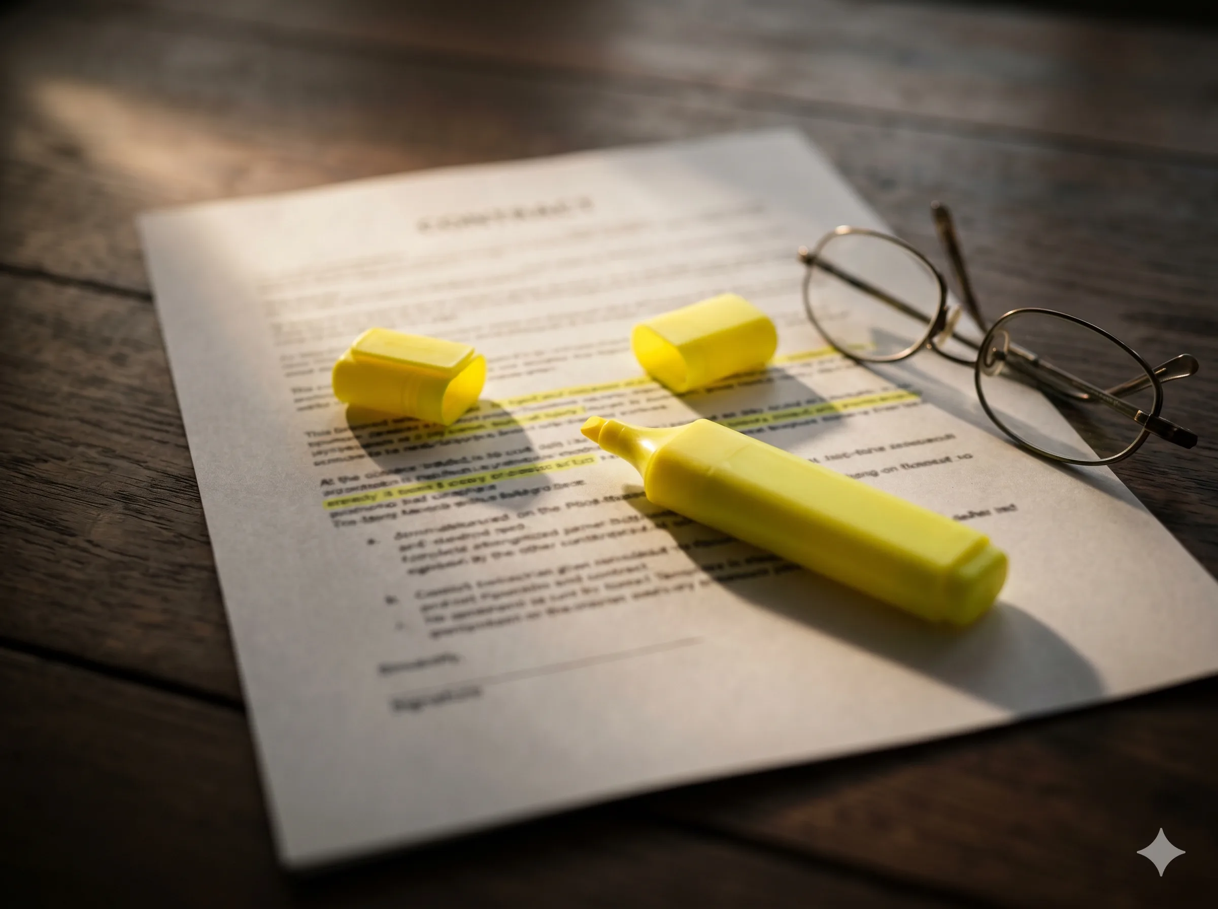Letra chica de un contrato de servicios con resaltador
