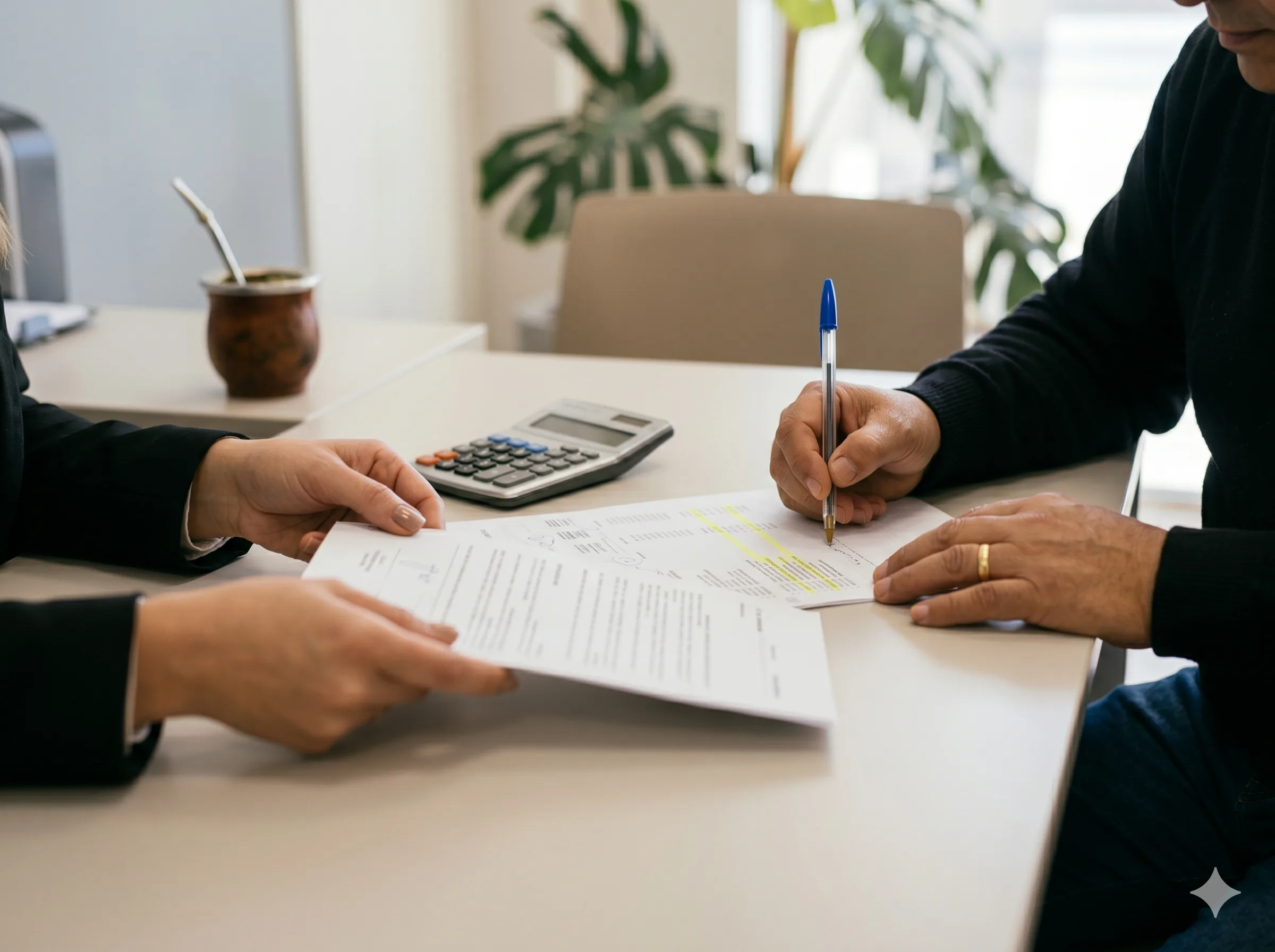 Persona firmando un documento en sucursal bancaria moderna